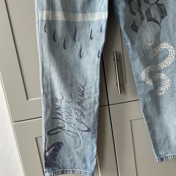 Unif Custon Hand Painted Reworked Straight Leg Acid Washed Jeans 27 Small Doodle - Picture 13 of 13